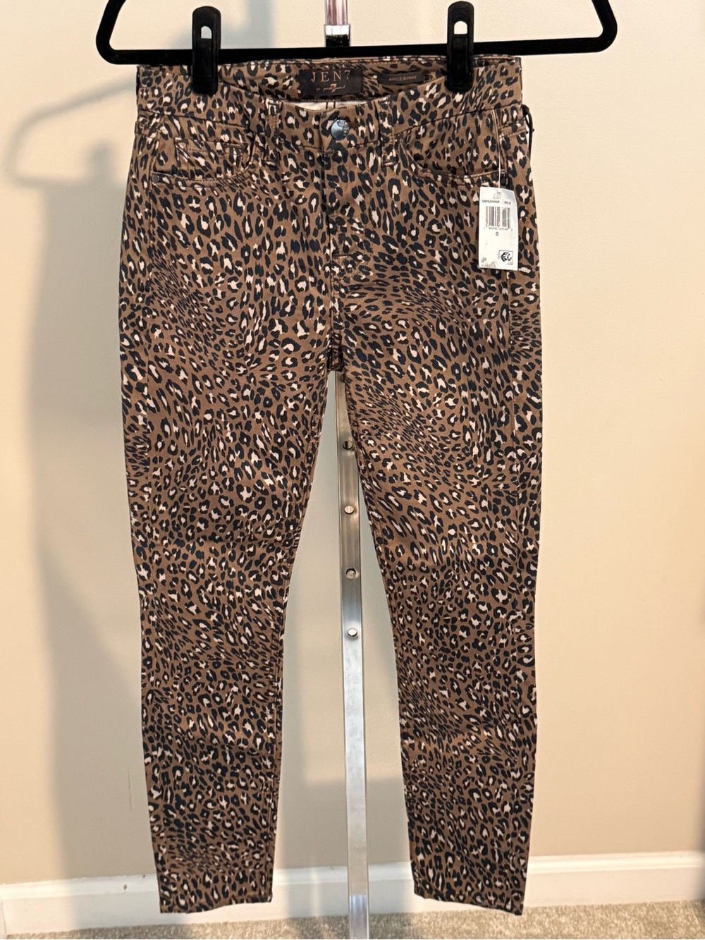 JEN7 Ankle Skinny Leopard Print Jeans in Brown Black
